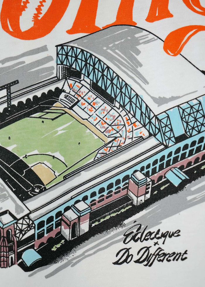Home collaboration t-shirt featuring a graphic design of a sports stadium by Éclectique x Do Different