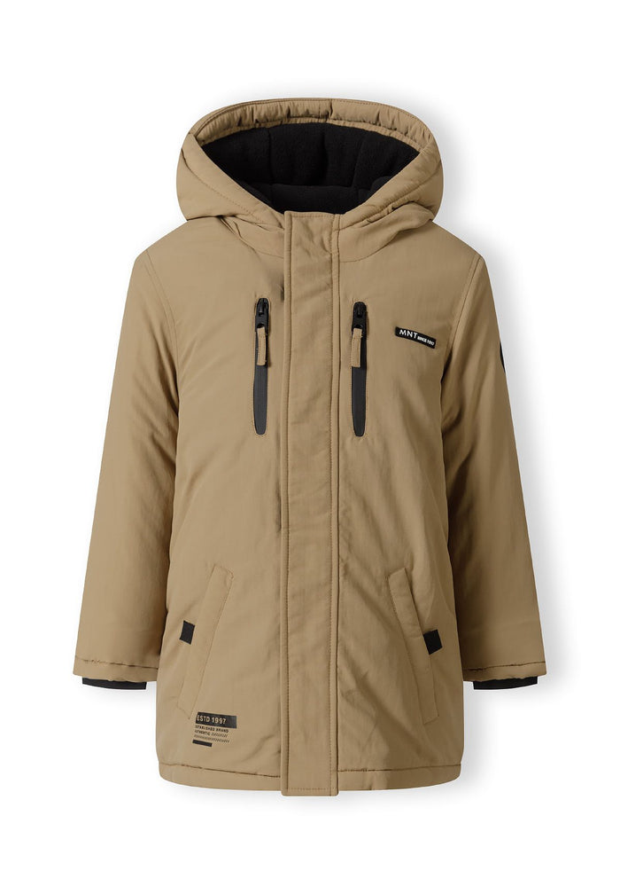 Hooded Parka Jacket, Sherpa Lined, Beige - 2