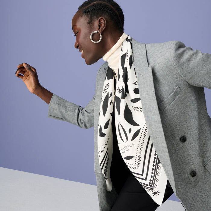 image of a woman wearing the anniversary scarf