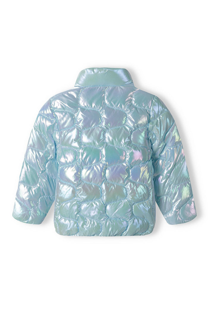 Quilted Puffer Jacket, Iridescent Blue, Funnel Neck - 2