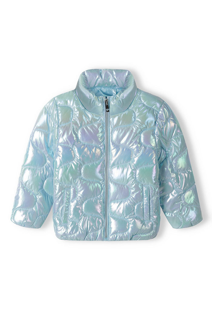 Quilted Puffer Jacket, Iridescent Blue, Funnel Neck - 3