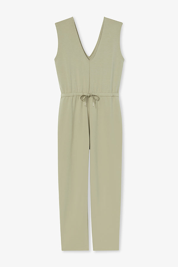 Packshot image of the Janet Jumpsuit - Light French Terry in Laurel Green | Still | Exclude