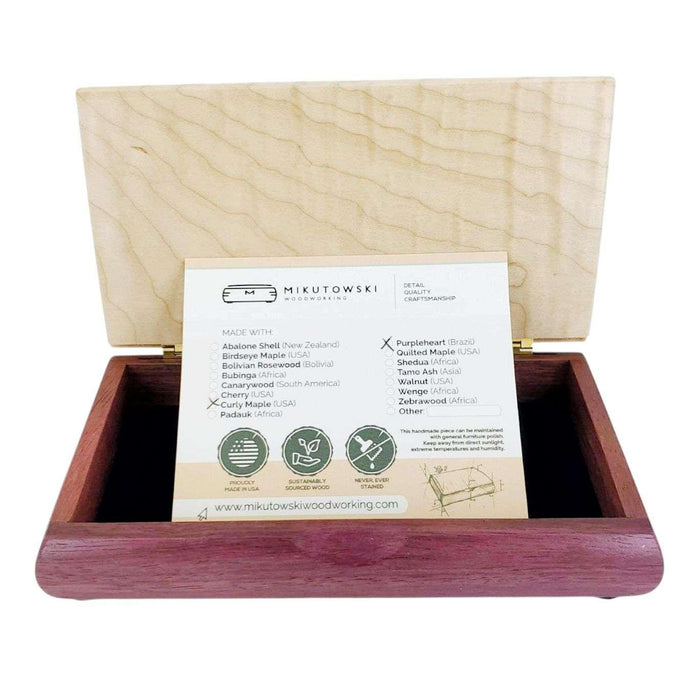 Jewelry Box - Mini Possibility Box (Curly Maple, Purpleheart) by Mikutowski Woodworking