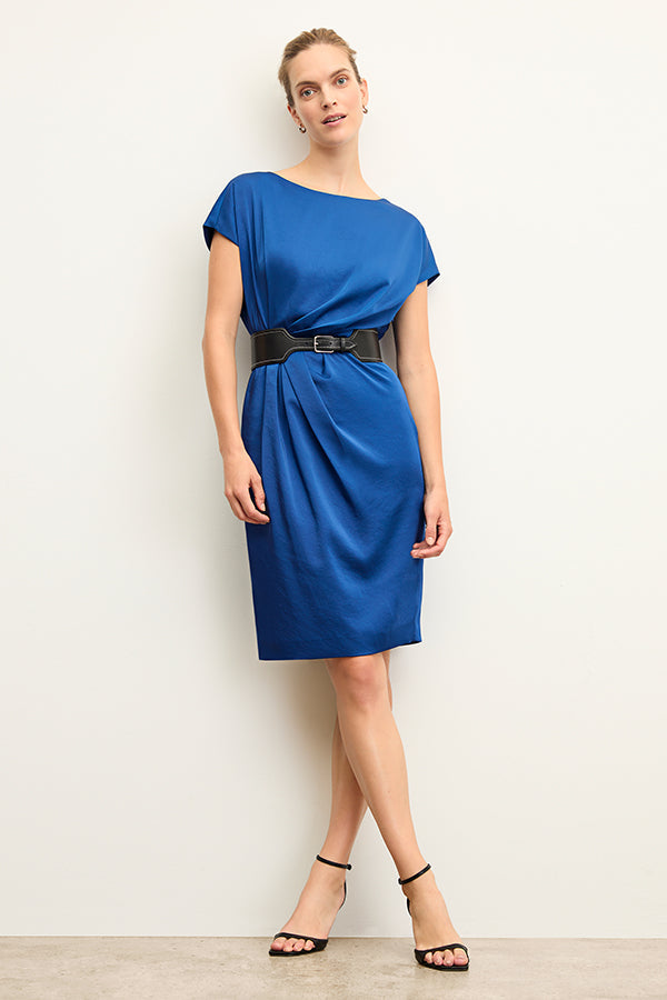 Front image of a woman wearing the jillian dress in sapphire | Exclude | Grid Hover