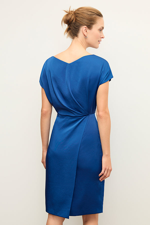 Front image of a woman wearing the jillian dress in sapphire | Exclude