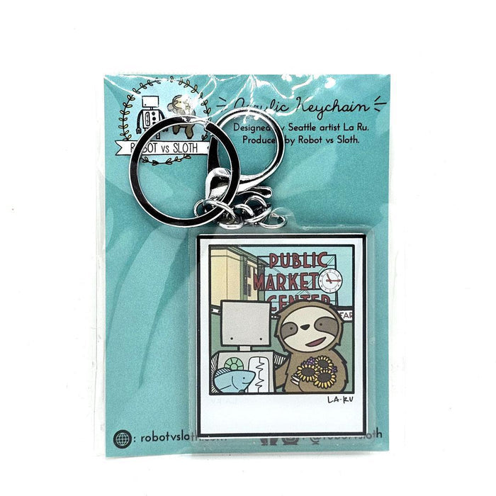 Keychain - Robot and Sloth at Pike Place Market by LaRu
