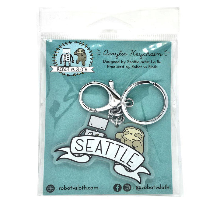 Keychain - Seattle Ribbon Sloth and Robot by LaRu
