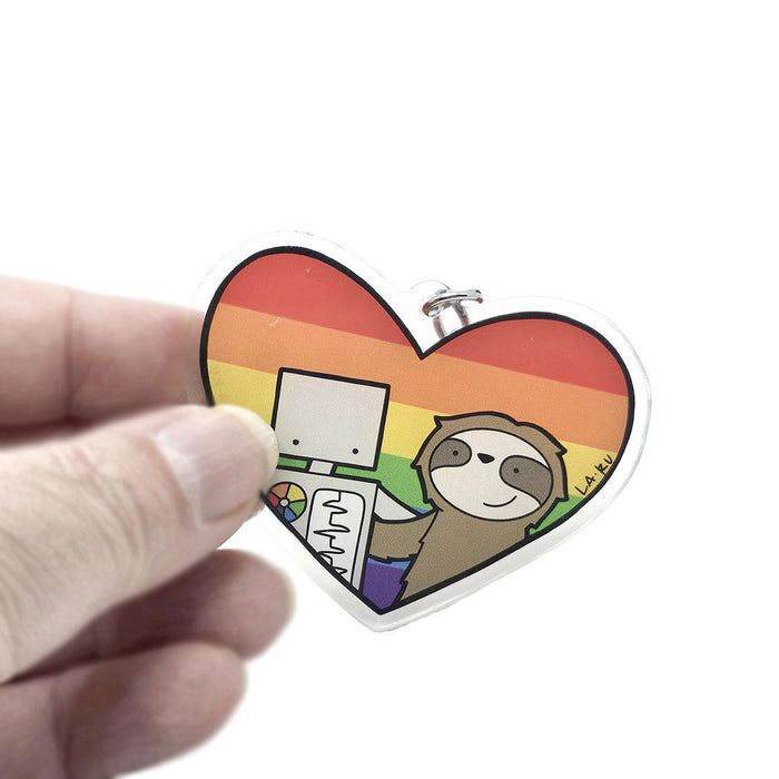 Keychain - Sloth and Robot Rainbow Heart by LaRu