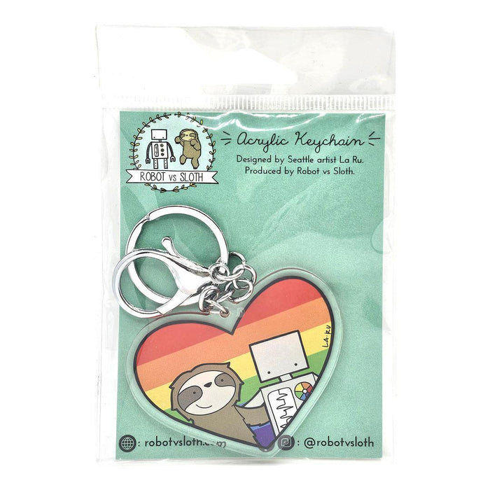 Keychain - Sloth and Robot Rainbow Heart by LaRu