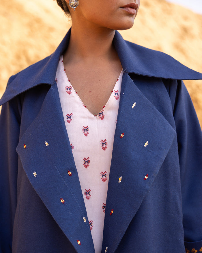 Kosha Dress & Jacket Set - Blue & Desert Sand