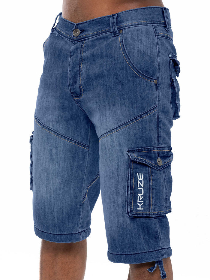 KZS118 Kruze | Mens Cargo Combat Shorts Heavy Duty Denim Shorts KRUZE RAWDENIM