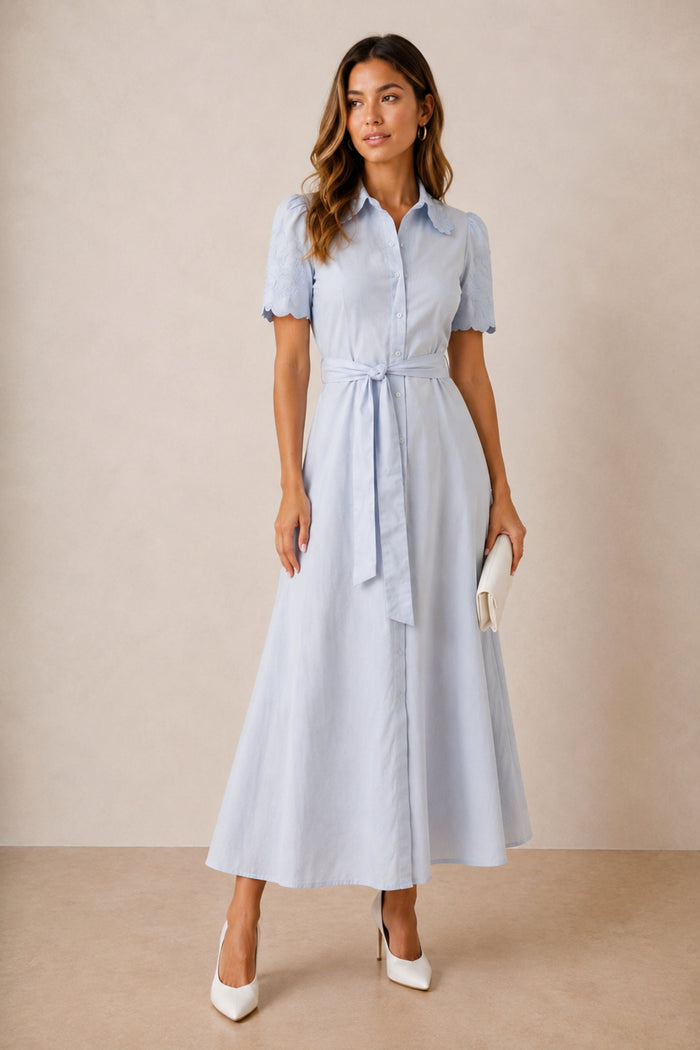 Laser Cut Shirt Dress in blue