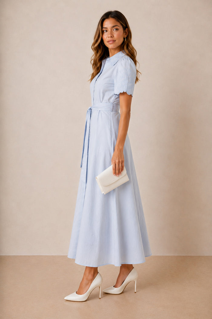 Laser Cut Shirt Dress in blue