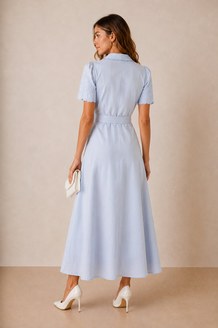 Laser Cut Shirt Dress in blue