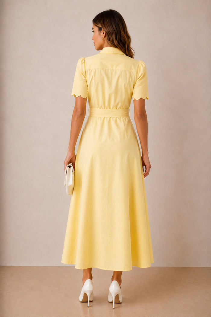 Laser Cut Shirt Dress in yellow