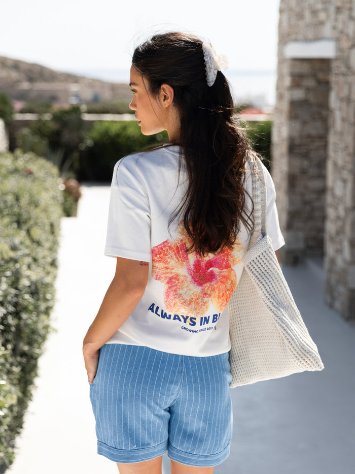 Lena Floral Print Oversized T-Shirt - White