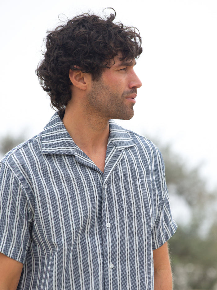 Leon Short Sleeve Relaxed Stripe Shirt - Navy