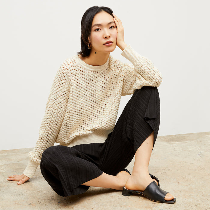 Packshot image of the Liam sweater popcorn knit in coconut | Lead