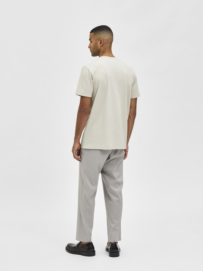Light Beige Self-Design Crew Neck T-Shirt