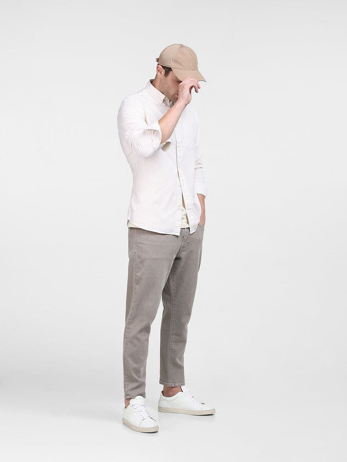 Light Beige Striped Full Sleeves Shirt