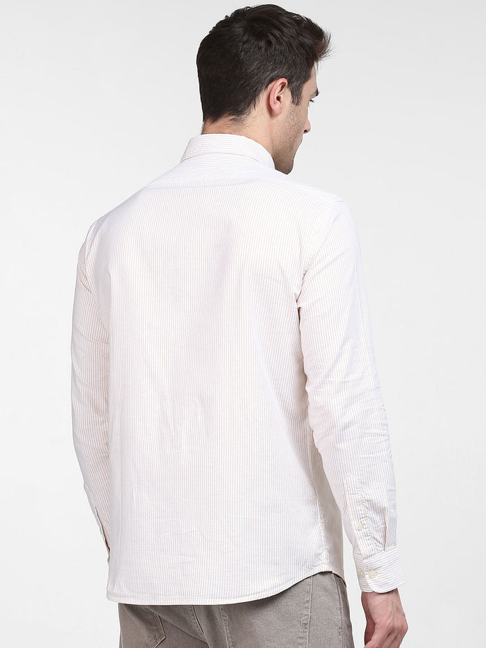 Light Beige Striped Full Sleeves Shirt