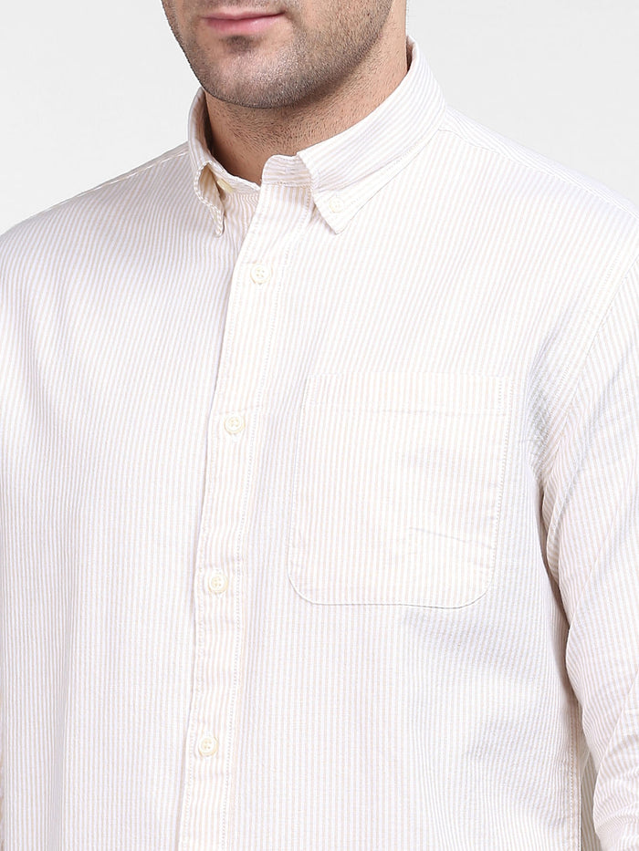 Light Beige Striped Full Sleeves Shirt