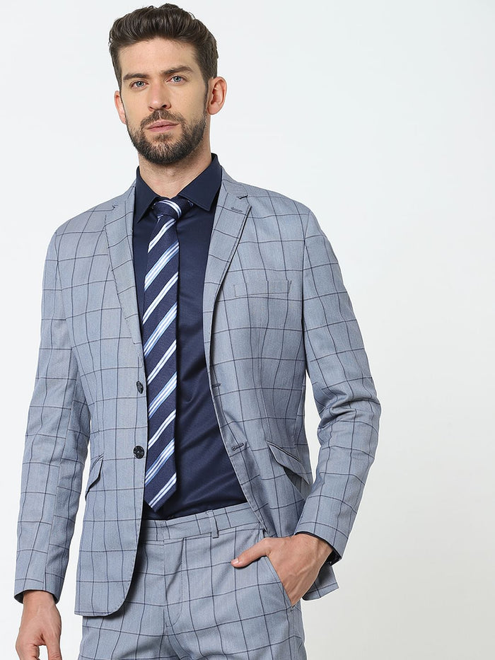 Light Blue Check Slim Fit Suit Blazer