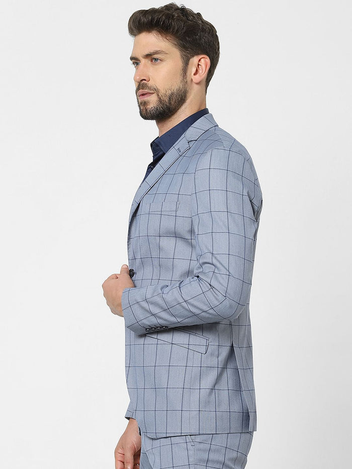 Light Blue Check Slim Fit Suit Blazer