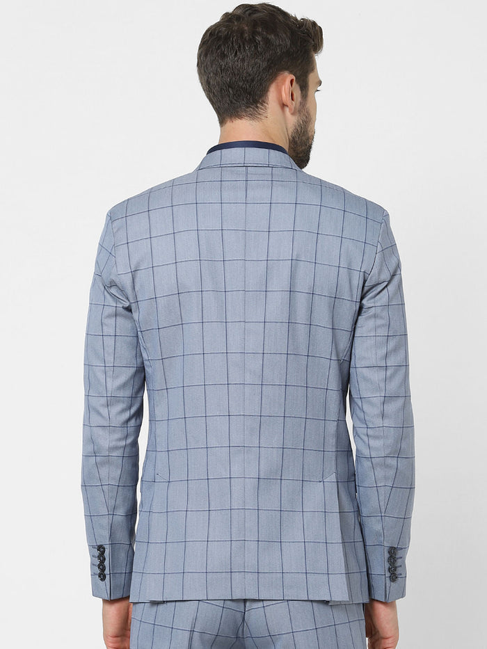 Light Blue Check Slim Fit Suit Blazer