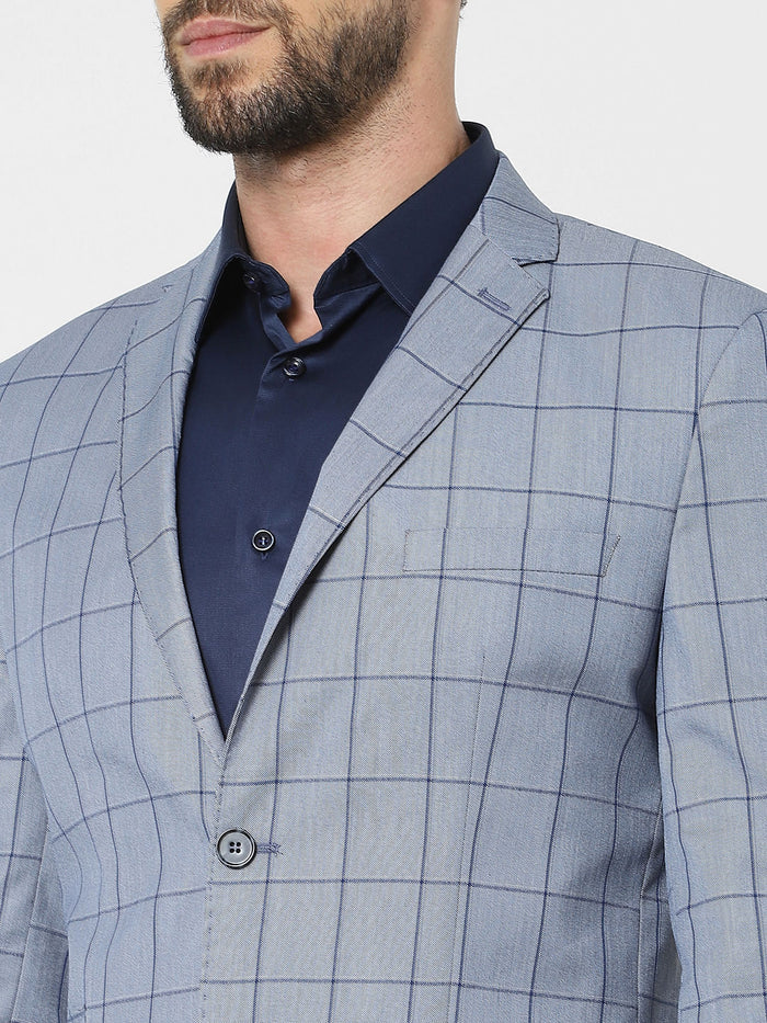Light Blue Check Slim Fit Suit Blazer