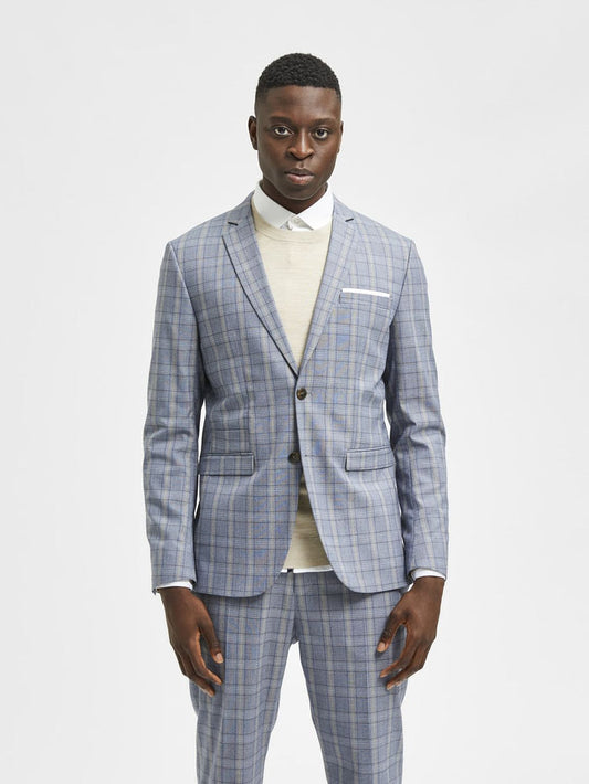 Light Blue Checks Slim Fit Suit Blazer