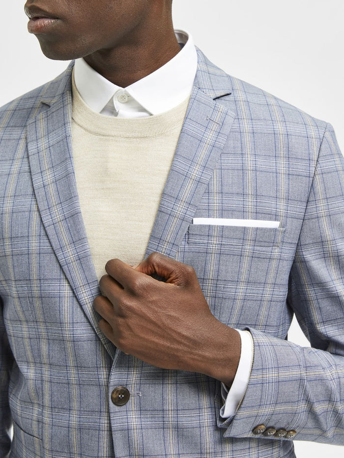 Light Blue Checks Slim Fit Suit Blazer
