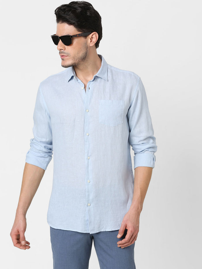 Light Blue Full Sleeves Linen Shirt