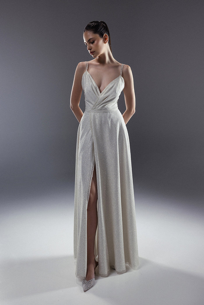 Light Ivory Glitter A-line Wedding Dress Jessica