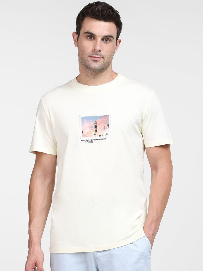 Light Yellow Graphic Print Crew Neck T-Shirt