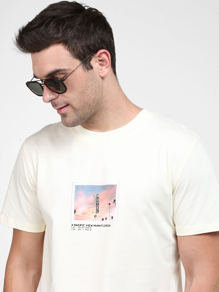 Light Yellow Graphic Print Crew Neck T-Shirt