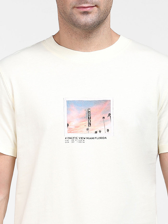 Light Yellow Graphic Print Crew Neck T-Shirt