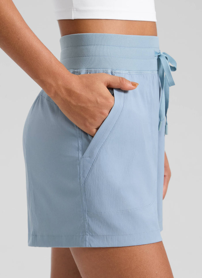 CRZ YOGA Women's Casual High Rise Drawstring Pocketed Shorts 3.5" Cambric Blue