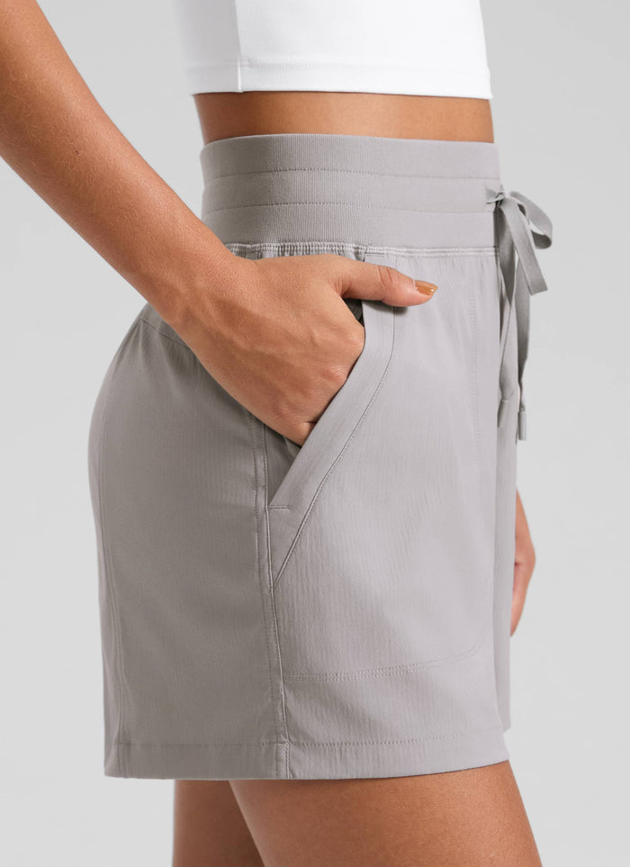 CRZ YOGA Women's Casual High Rise Drawstring Pocketed Shorts 3.5" Dark Chrome