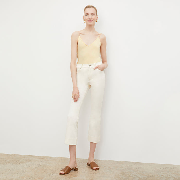 Front image of a woman wearing the Lisey Cami - Washable Silk in Parchment | Lead