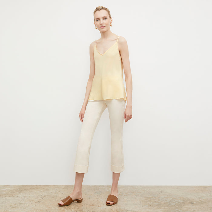 Front image of a woman wearing the Lisey Cami - Washable Silk in Parchment
