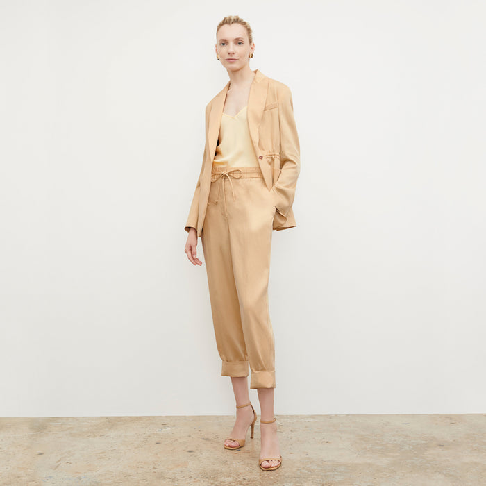 Front image of a woman wearing the Lisey Cami - Washable Silk in Parchment