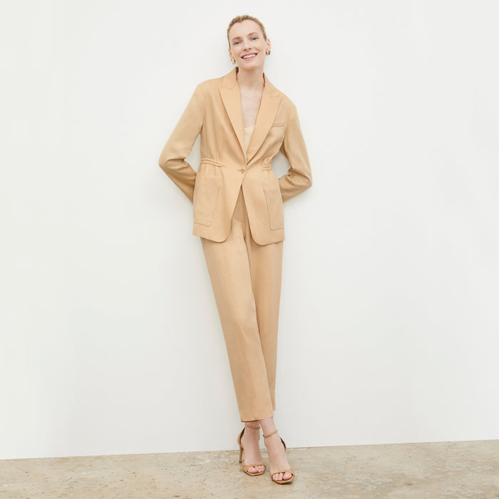 Front image of a woman wearing the Lisey Cami - Washable Silk in Parchment