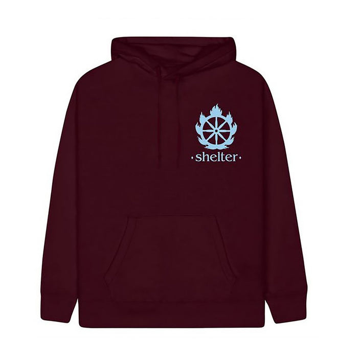 shelter Logo Maroon Hoodie front