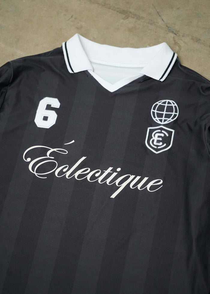 Long Sleeve Soccer Jersey featuring tonal striped fabric and embroidered logo