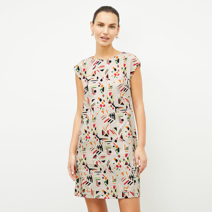 front image of a woman wearing the maaza dress in rhythm print | Lead