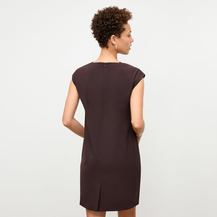 back image of a woman wearing the maaza dress in wine