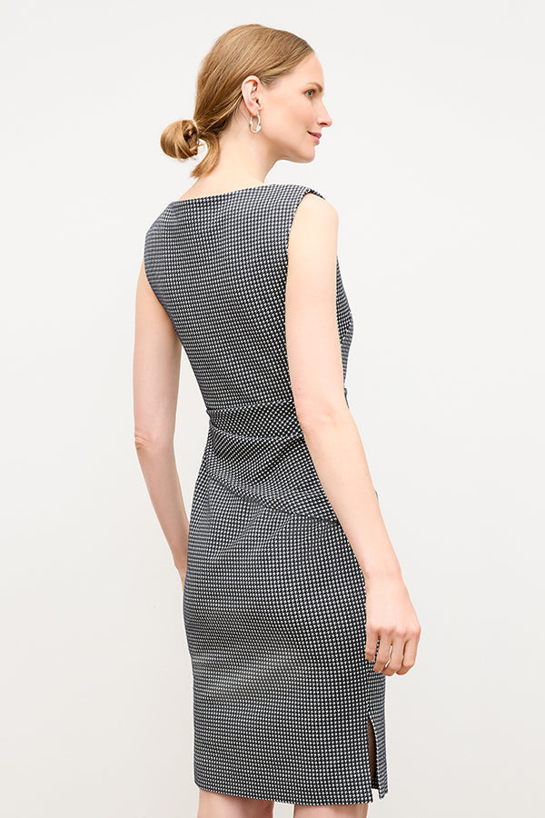 front image of a woman wearing the maisie dress in stretch houndstooth | Exclude