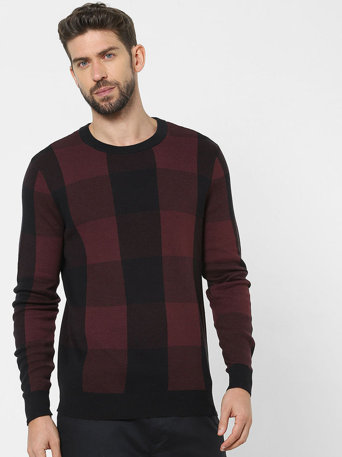 Maroon Check Organic Cotton Pullover