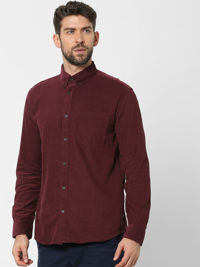 Maroon Corduroy Full Sleeves Shirt